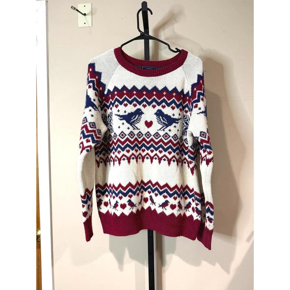 Kiel James Patrick Red, Navy & White Fair Isle Bird Sweater